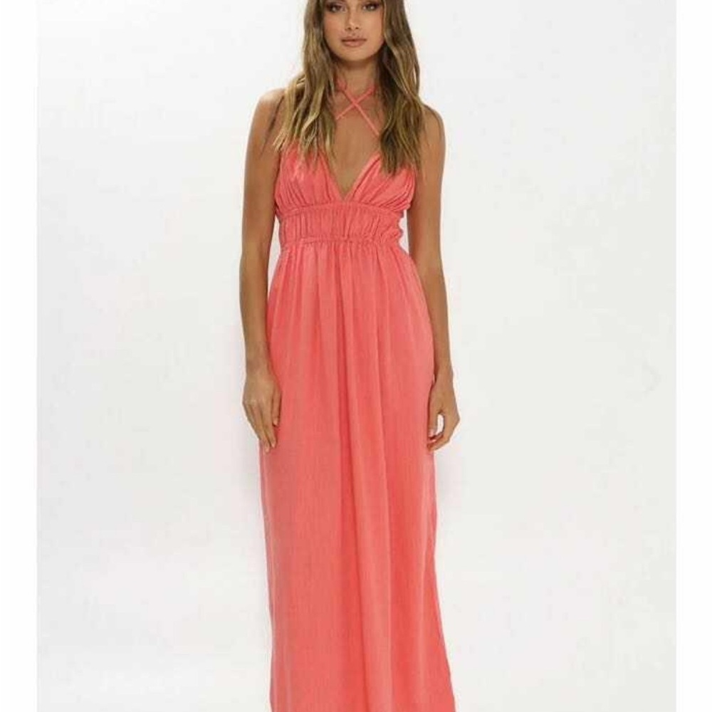 Madison Coral Halter Maxi Dress